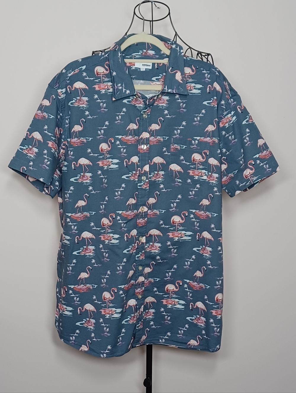 Sonoma Goods For Life Men's Flamingo Print Short Sleeve Button Down Shirt